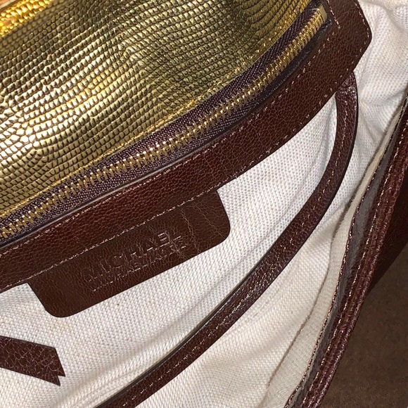 Michael Kors, brown and gold leather studded clutch metal shoulder chain strap - Picture 6 of 7